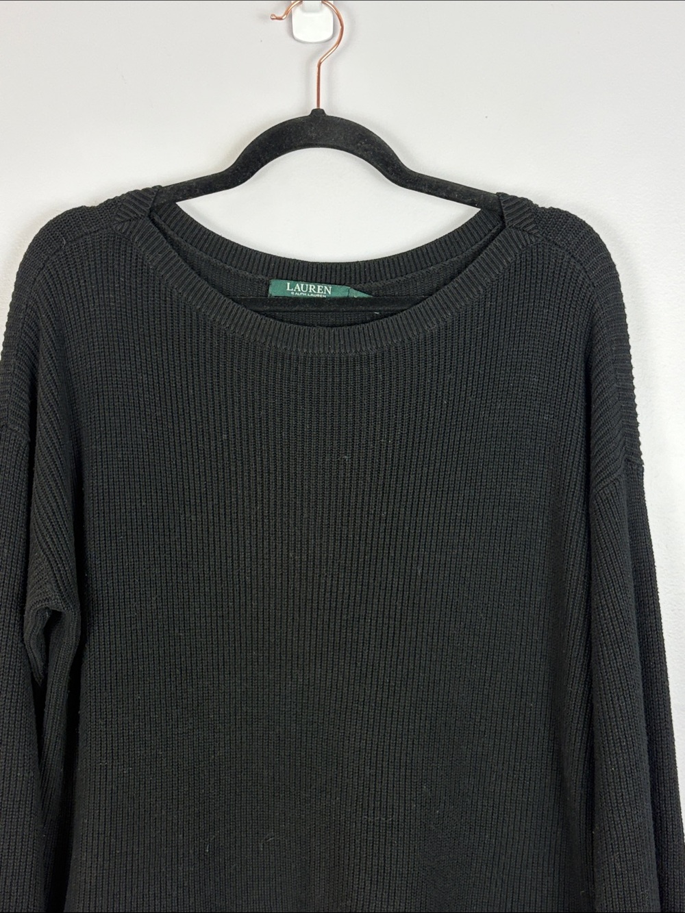 Lauren Ralph Lauren Layered Sweater XL Black Cotton Modal Shirt Hem Pullover - Picture 3 of 13